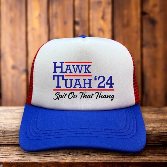 Hawk Tuah 2024 Unisex Trucker Hat Blue Spit On That Thang Funny Meme Ball Cap - Picture 1 of 4